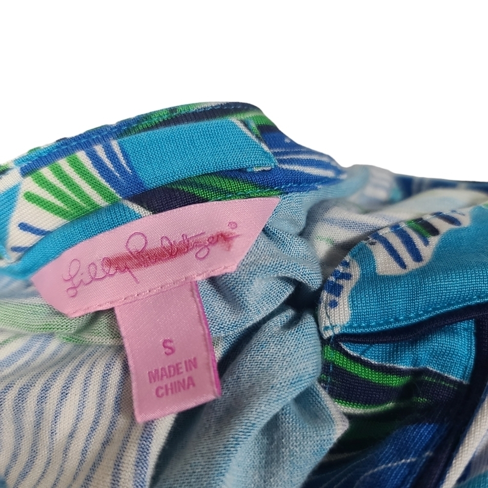 Lilly Pulitzer Tropical Blue Green Split V Neck Short Sleeve Belted Dress S - Picture 6 of 8